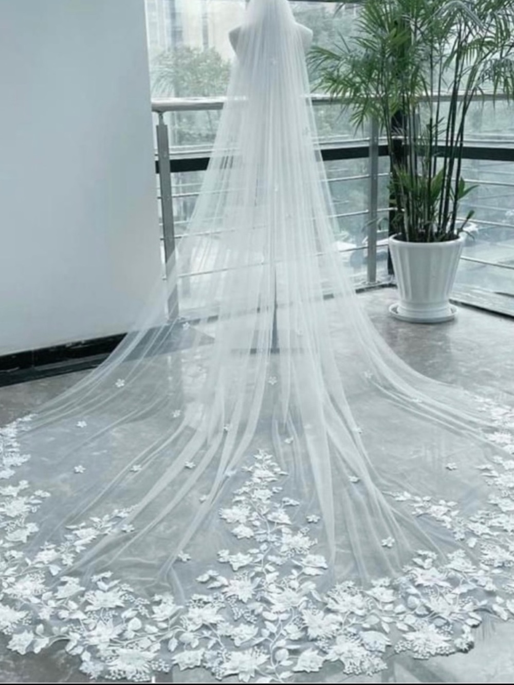 Cathedral Bridal Veil with Floral Appliqué